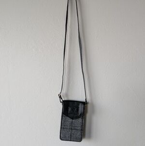 British Bag Company Black Gray Crossbody Phone Bag Wool Blend